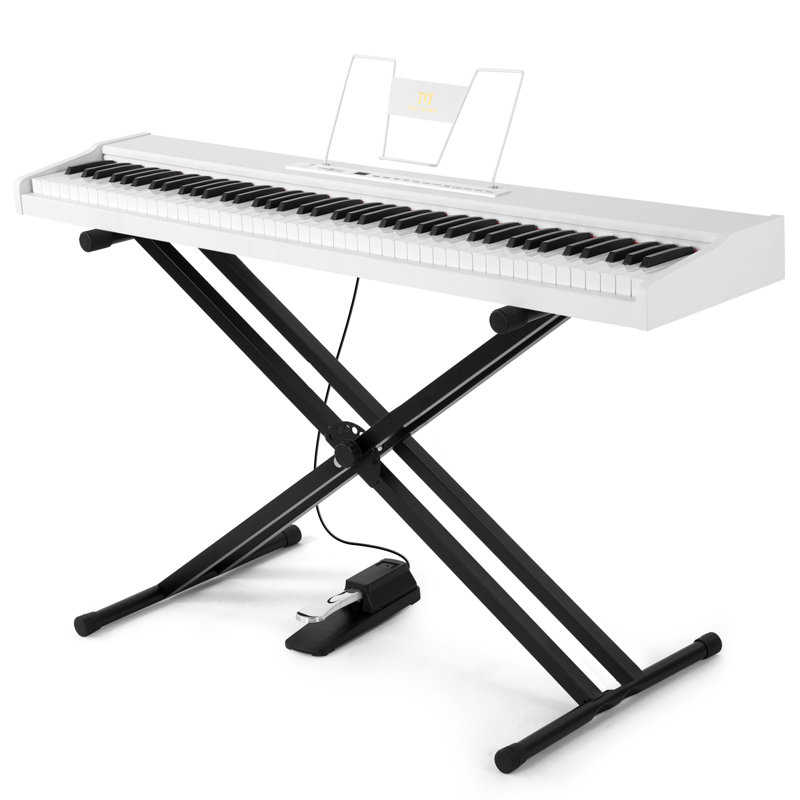 88 Key Weighted Digital Play Music Instrument With Metal Stand, White