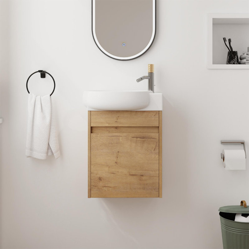 Ensemble de meuble-lavabo simple mural 16 po Romolo, meuble-lavabo flottant avec lavabo en céramique, 1 porte