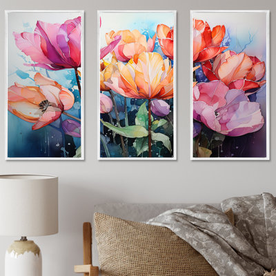 Tulipes «Come Alive» avec pinceau féroce et Vibra - ensemble d'art mural sur toile Tulipes