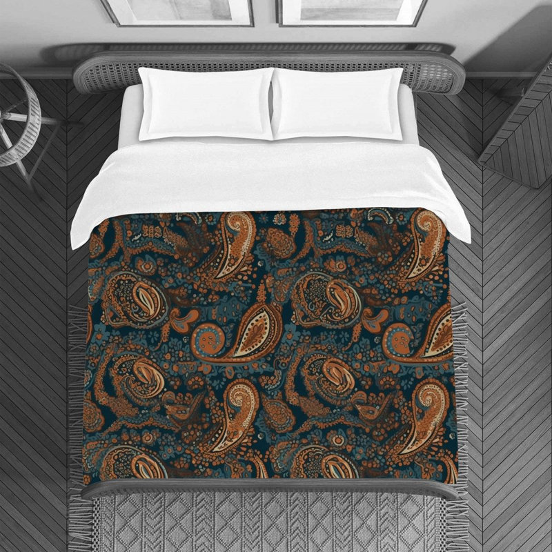 Machine Printed Duvet Cover, Twin Duvet Cover, Blue/Beige Paisley