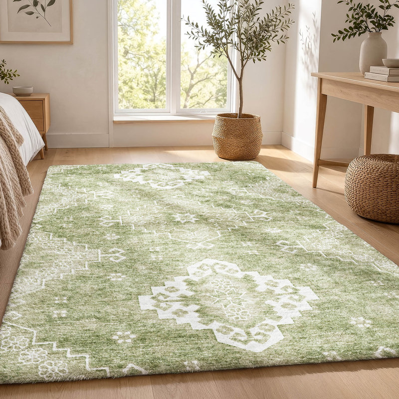 Tapis oriental à poils longs de qualité supérieure lavable à la machine ADS847, Aloès, 5' x 7'6"