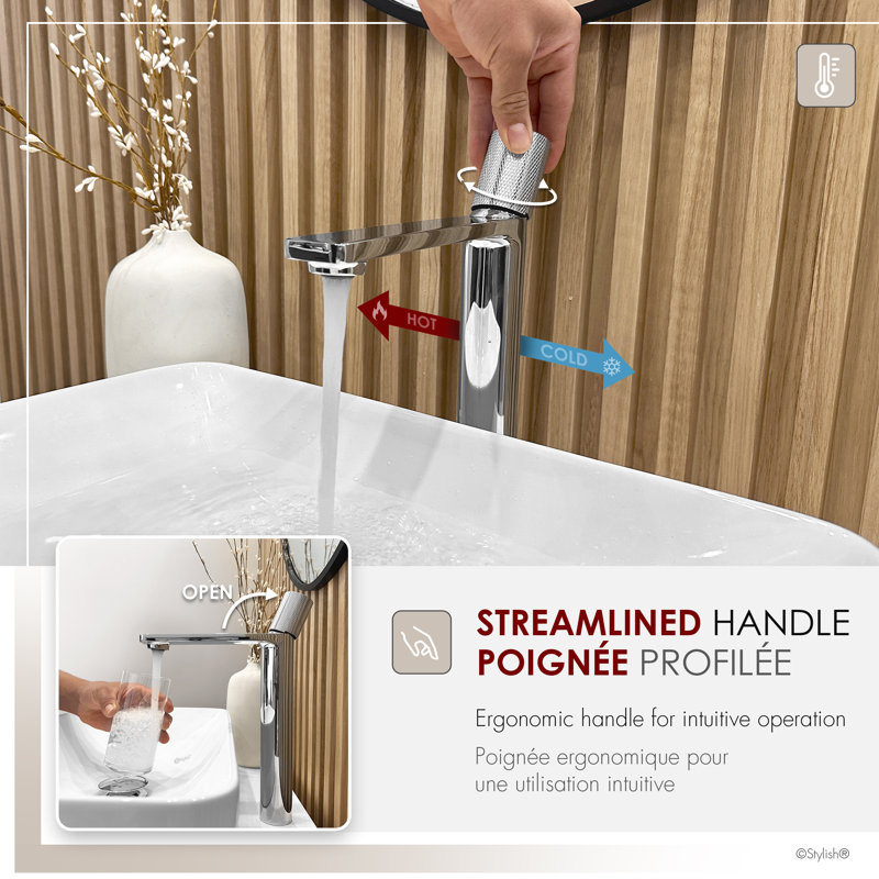 Stylish Single-Handle 11" Polished Chrome Vessel Bathroom Faucet, Chrome