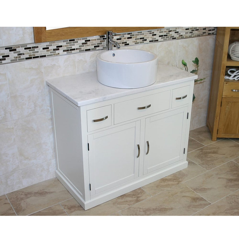 Robidoux 1000 mm Freestanding Single Vanity with Vessel Ceramic Basin, White Marble, White