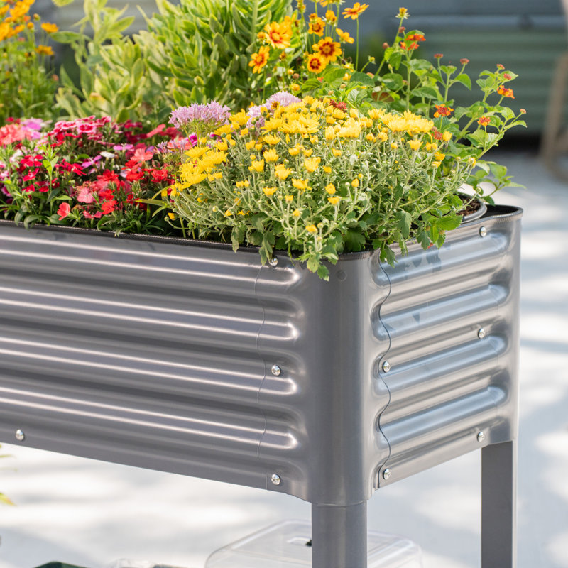 32" Tall 18" Wide Metal Outdoor Elevated Planter, Modern Gray