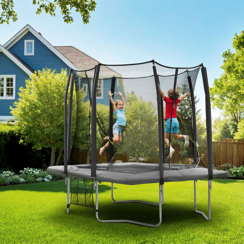 7' x 10' Rectangle Backyard Trampoline with Safety Enclosure, Gray