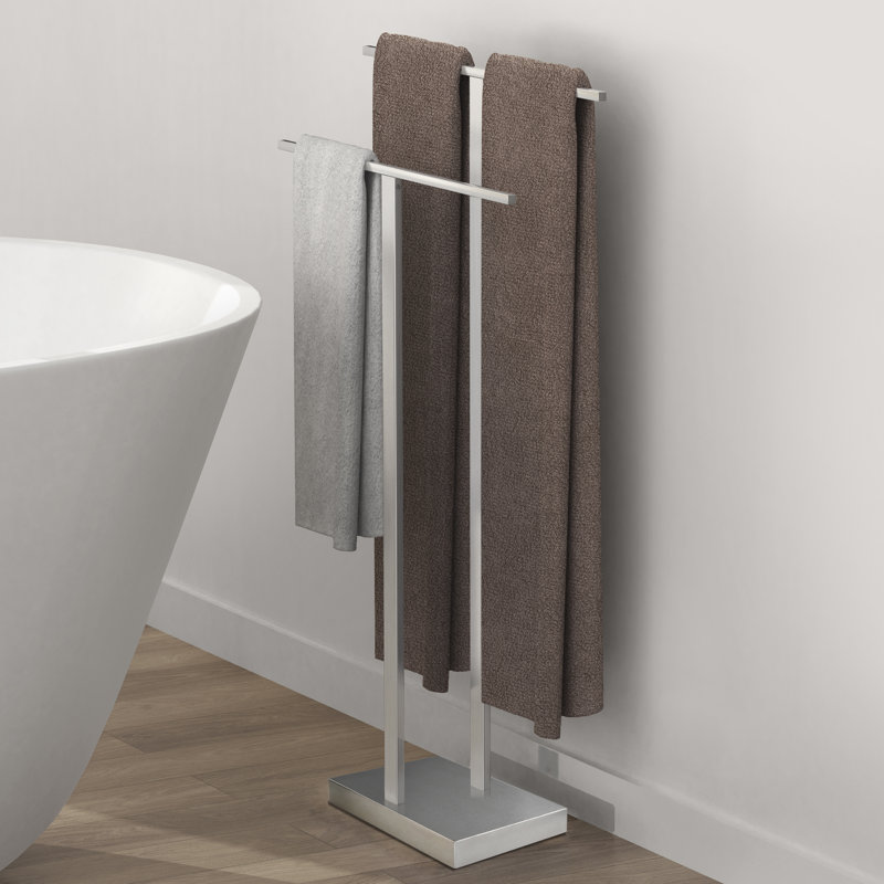 Porte-serviettes sur pied KES avec base lestée en acier inoxydable 18/8 brossé, Nickel brossé