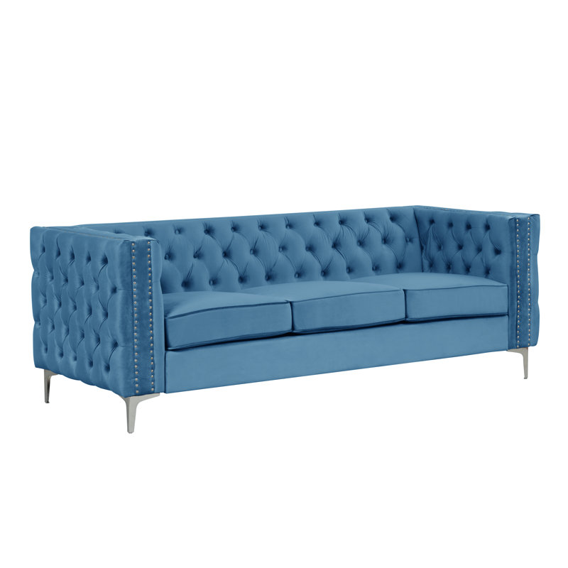 Canapé à accoudoirs en velours 85 po Virgil, Bleu marine
