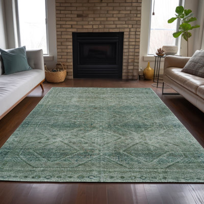 Tapis bleu sarcelle lavable à la machine intérieur / extérieur Xhevrie