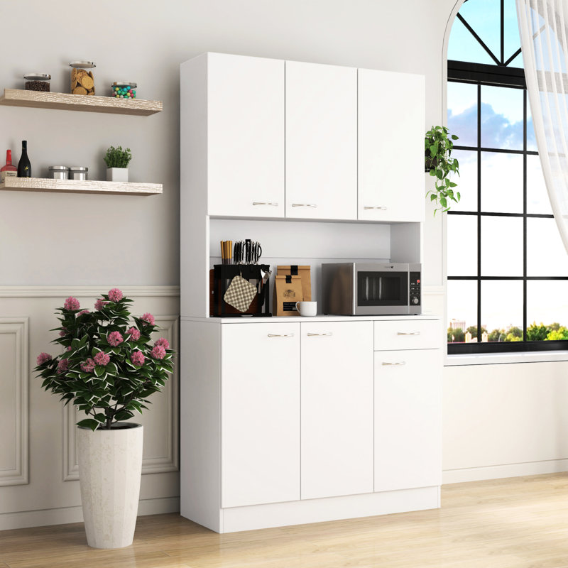 Alice 71.94" Tall Wardrobe & Kitchen Cabinet, White, 6 Doors, 1 Open Shelf, Drawer - Dependable Quality For Bedroom And Kitchen, Durability