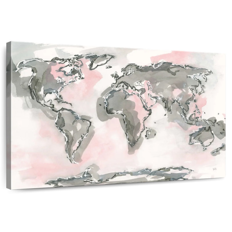 Carte du monde Aliaz rosé, H 34 po x l 51 po