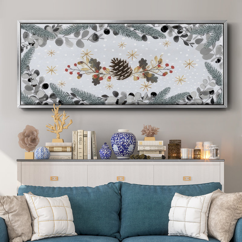 Cozy Christmas Collection D, H 12 po x l 30 po x P 1,5 po, Toile argentée avec cadre flottant
