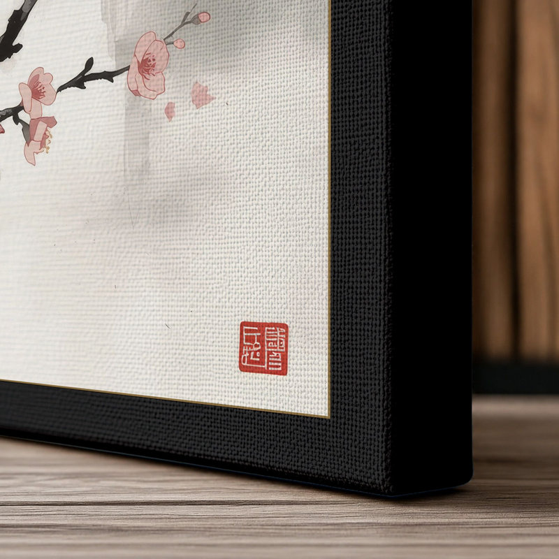 Spring Blossom Branch Japandi - Wrapped Canvas, 36x24 - 91.4 x 61.0 cm, Black Border