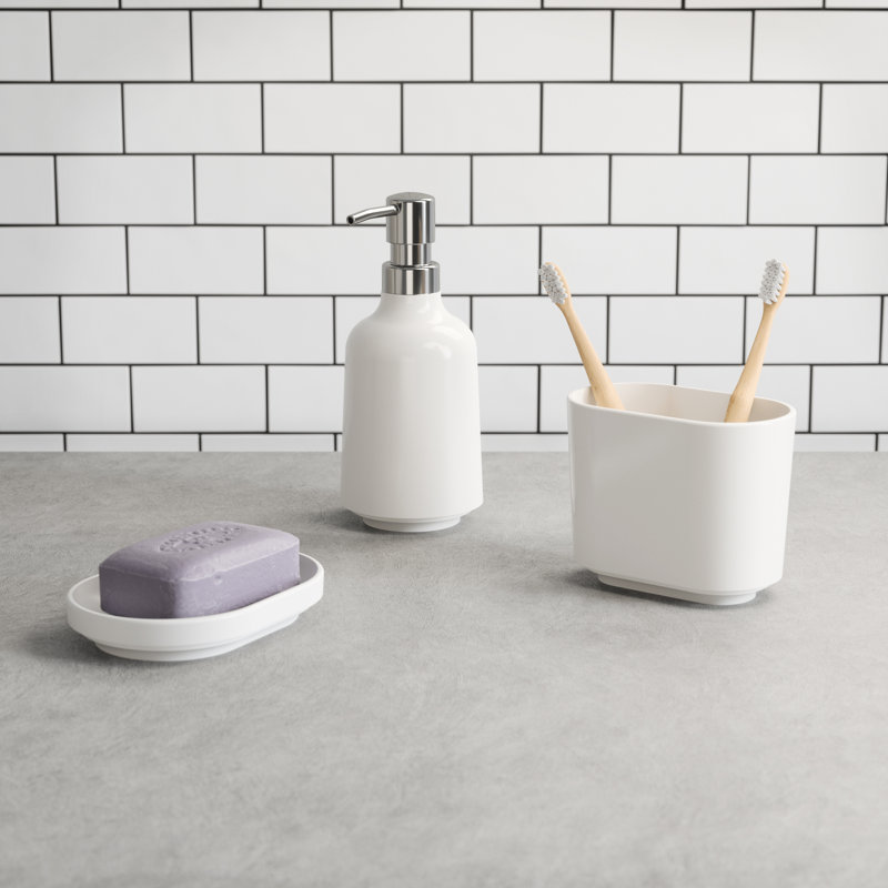 White Oval Melamine Toothbrush Holder with Nickel Finish