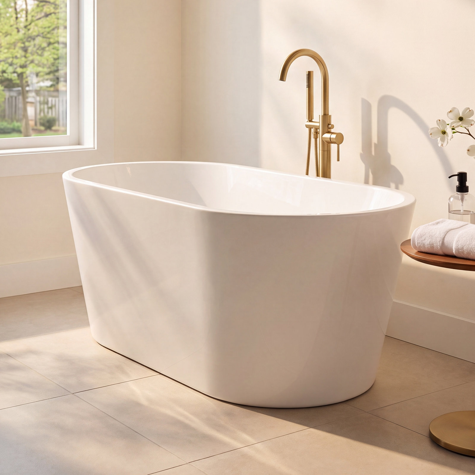 Iris 54" Freestanding Soaking Acrylic Bathtub, White/Matte Black