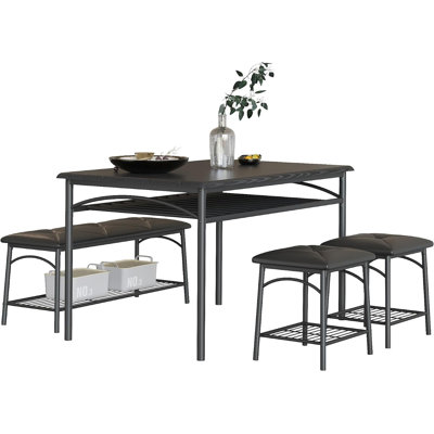 Ensemble de table et de chaises pour 4 personnes, table de cuisine avec banc et tabourets, noir