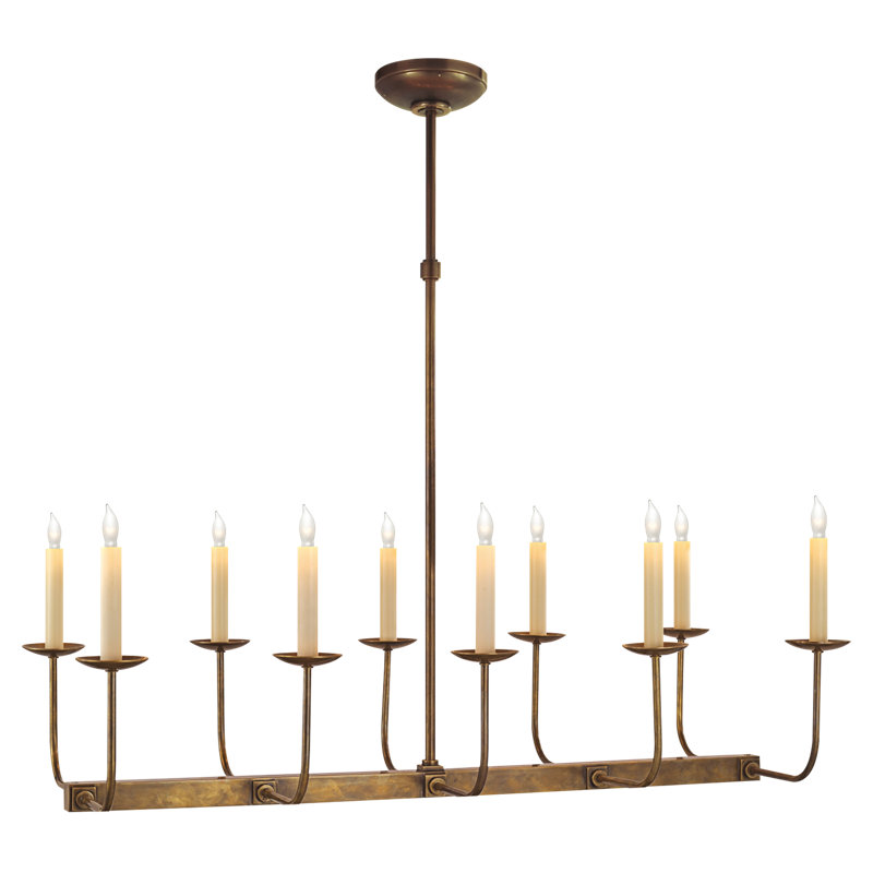 Chapman & Myers Linear Branched Chandelier, Hand-Rubbed Antique Brass