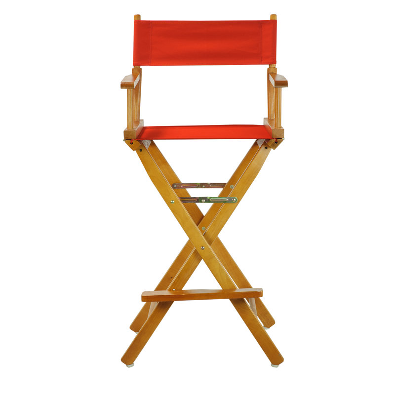 30" Folding Director Chair with Canvas, Red, Honey Oak