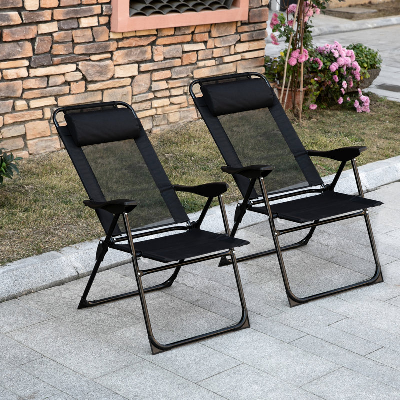 2 chaises de jardin pliantes, à angle réglable, pour jardin, cour, pelouse, chaises noires pour adultes, chaise d'extérieur avec patio amovible, conception ergonomique,