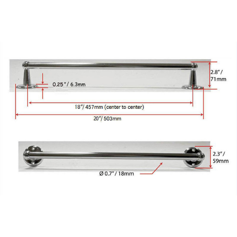Barre à serviettes murale Euro, Blanc, H 2,32 po x l 25,94 po x P 2,8 po