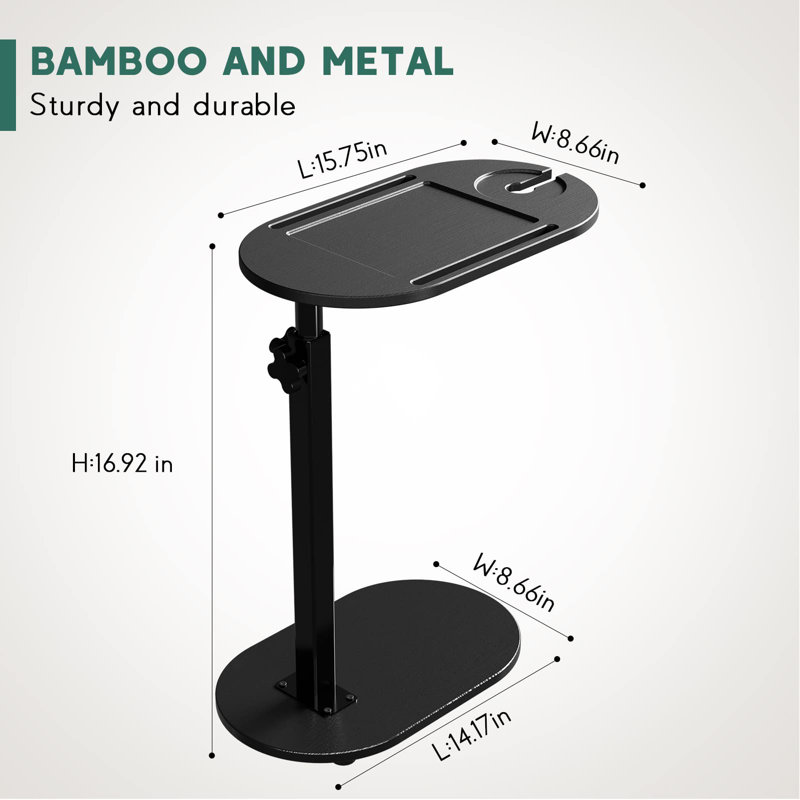 Black Bamboo Freestanding Adjustable Bath Tray Table