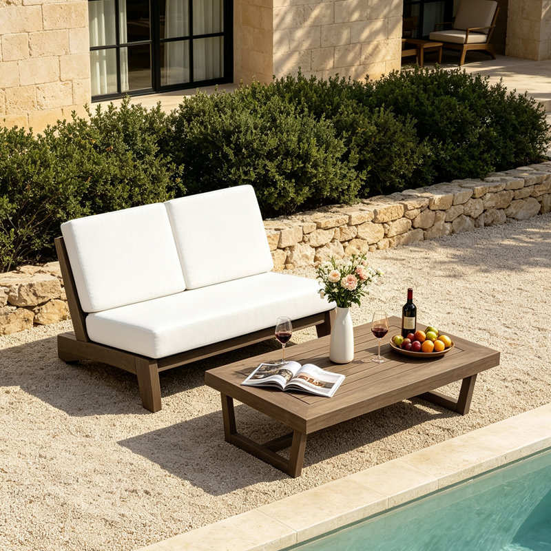 Ensemble de conversation Polett, 2 Pcs: Coffee Table, Loveseat, Beige, Brown