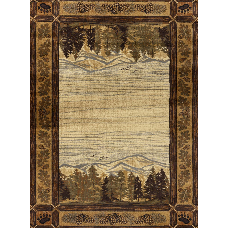 Lodge Area Rug 5 Ft 3 In X 7 - Alluring Mountain And Forest Scenery, Polypropylene, Stain , Jute Backing, , Made Turkey 5'3" 7'3" Fascinating Themes, 100% Backed,