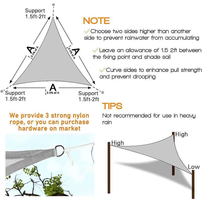 Triangle Shade Sail, High-Density Polyethylene Material, 16 ft. x 16 ft.