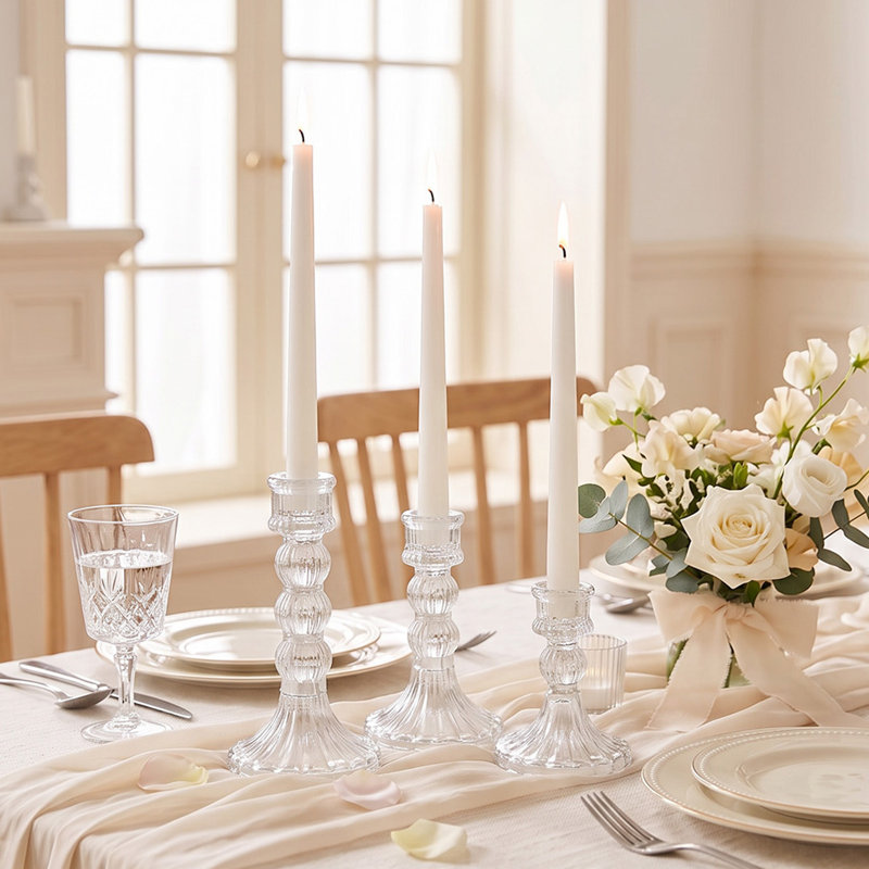 3 Pack Fluted Glass Candlestick Holders
