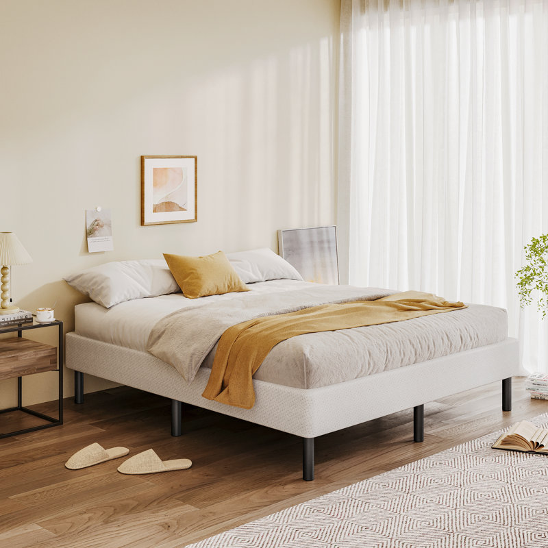 14" High Legs Included Metal Box Spring With Frabric Cover, Sturdy Mattress Foundation, Easy Assembly