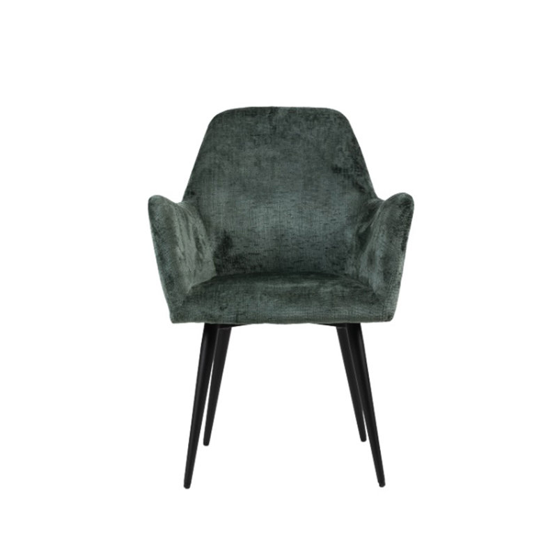 Berlin Modern Upholstered Dining Chair with Black Metal Legs, Green