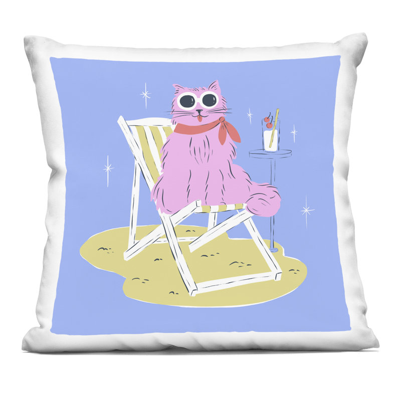 Coussin décoratif imprimé Summer Chair Chair Cat par Krissy Mast