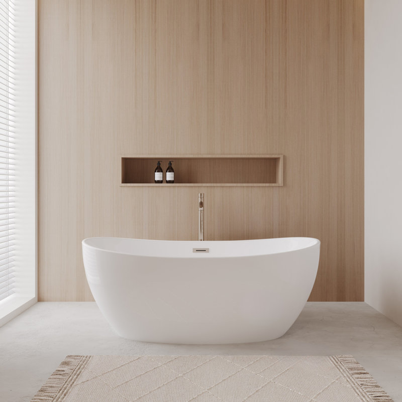 Rebecca 60'' x 32'' Freestanding Soaking Acrylic Bathtub with Faucet, Brushed Nickel
