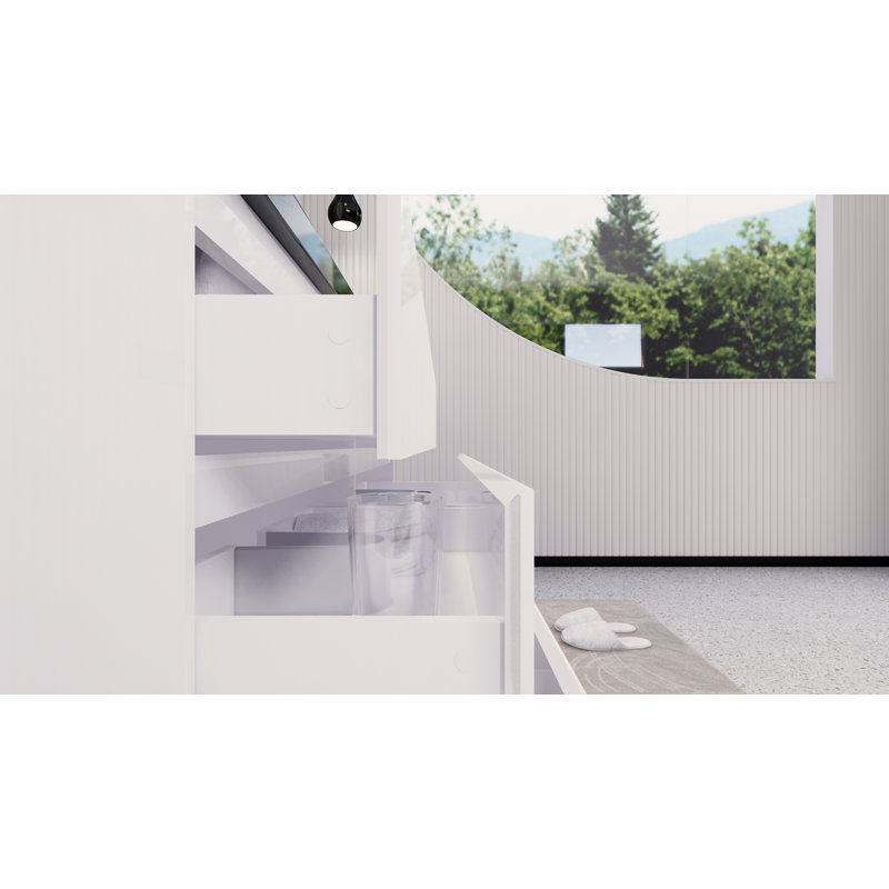 Santrice 59'' Double Bathroom Vanity with Acrylic Top, Hight Gloss White
