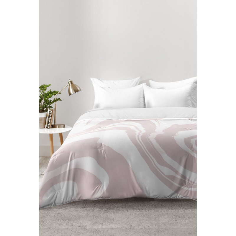 Susanne Kasielke Modern & Contemporary Polyester Marble Comforter, Pink/White, Twin XL Comforter + 1 Standard Sham
