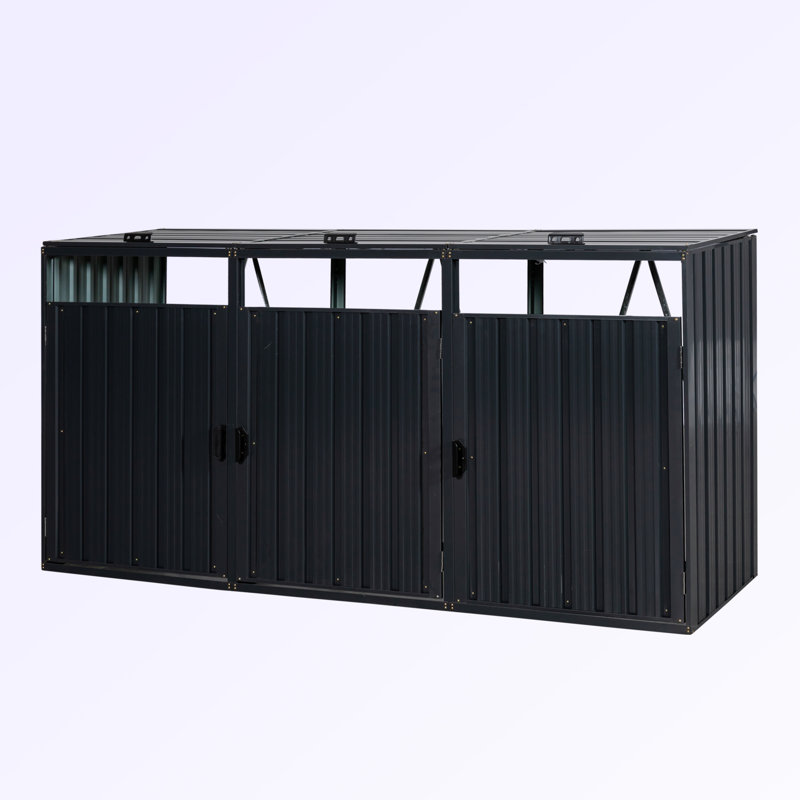 Garbage Bin Shed Stores 3 Trash Cans Outdoor Bin Shed For Garbage Storage, 48.03" H x 94.48" W x 31.49" D