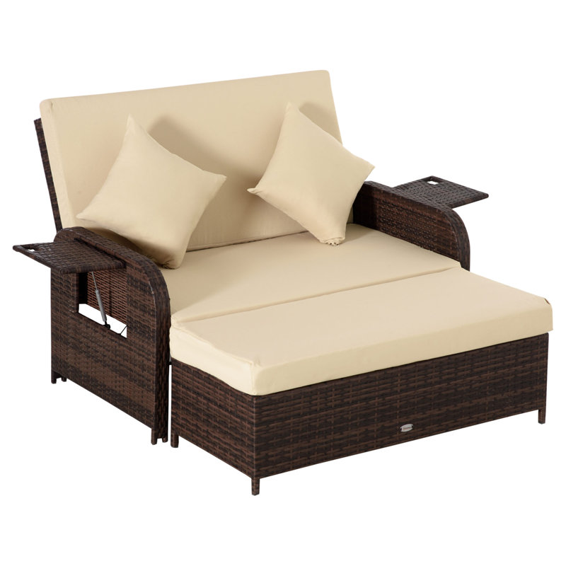 51.25'' Wide Straight Metal Loveseat with Cushions, Beige, Dark Brown
