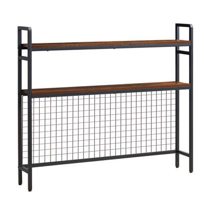 Étagère de bureau à 3 niveaux avec grille, structure en métal noir et tablette en bois, rangement de bureau pour chambre d'étudiant, maison, bureau, avec pieds antidérapants