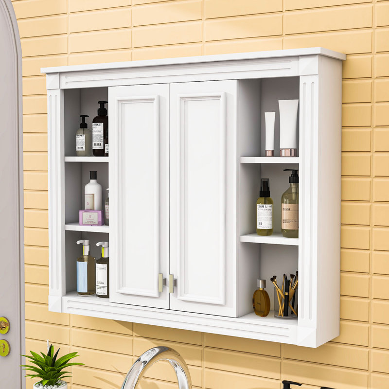 Élégante armoire à pharmacie murale avec tablettes ouvertes et construction résistante à l'humidité