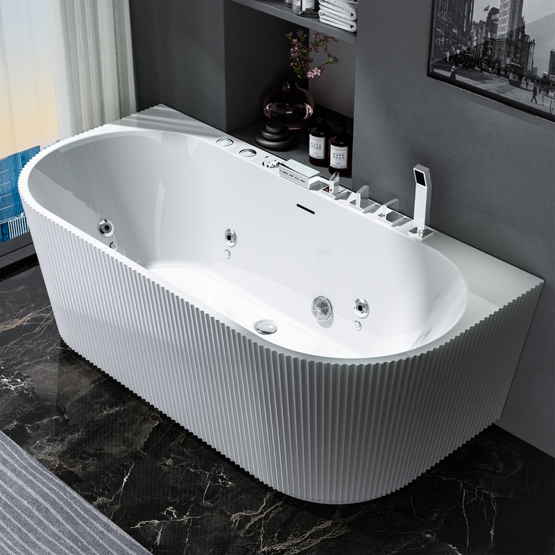 67" X 31.5" Freestanding Acrylic Soaking And Whirlpool Bathtub With Adjustable Massage Jets, 7-color Led Lights, Hot & Cold Water Control (faucet Included)