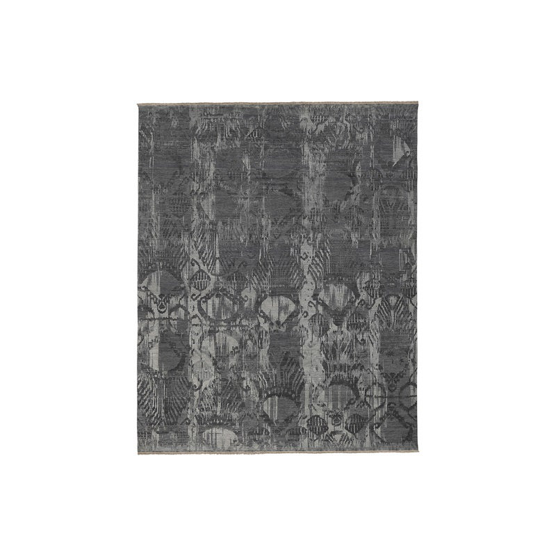 Tapis décoratif gris noué à la main Soma, Rectangulaire 8 pi x 10 pi