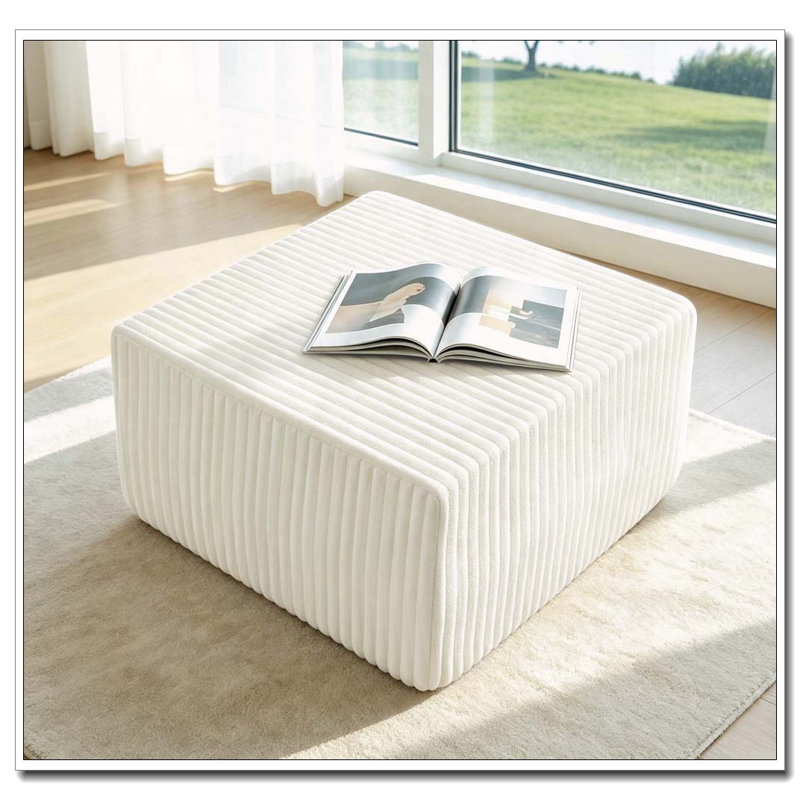 Cube modulaire rayé en velours côtelé, Rembourrage en mousse beige