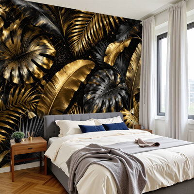 Papier peint adhésif auto-adhésif moderne pour la chambre à coucher avec feuilles de palmier tropicales L 100 po x l 144 po Peel and Stick