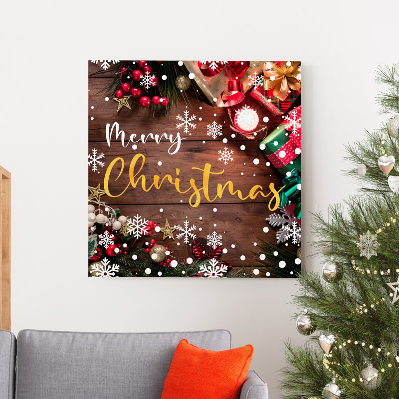 «Chrsitmas Wood Fond II», reproduction d'art textuel sur toile tendue, H 16 po x l 16 po x P 1 po