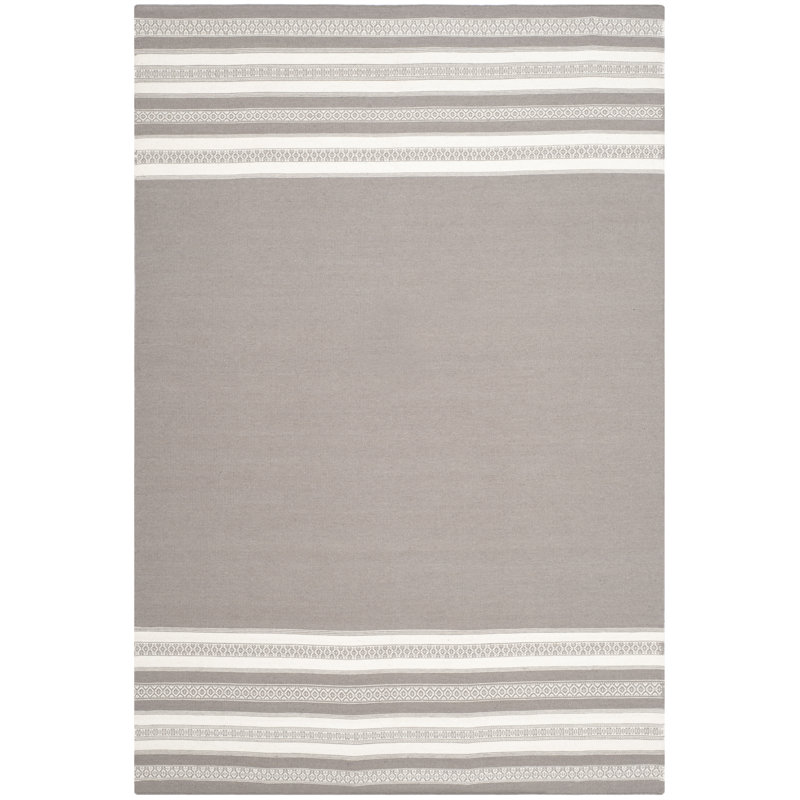 Rodgers Hand Woven Flat Weave Wool/Cotton Striped Rug in Light Brown, Rectangle 3' x 5'
