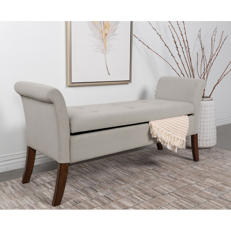 Banc de rangement rembourré avec accoudoirs roulés, Beige