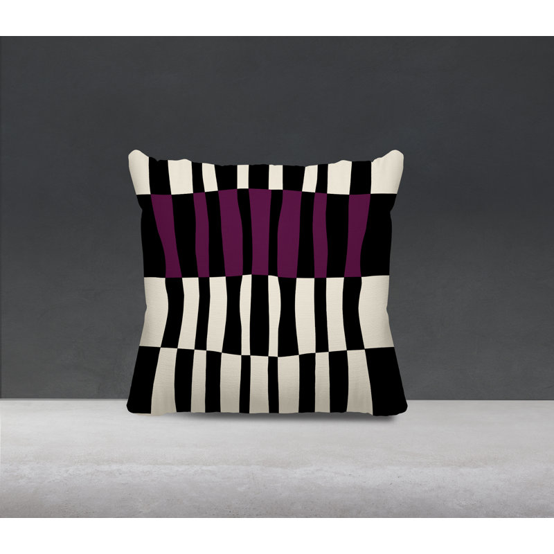 Bianca Spun Polyester Reversible Throw Pillow, Purple/Off White/Black, 15"H x 15"W