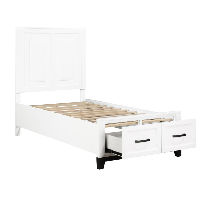 Lit plateforme simple blanc avec tiroirs de rangement à fermeture en douceur pour chambre à coucher avec fonctionnalité de tiroir