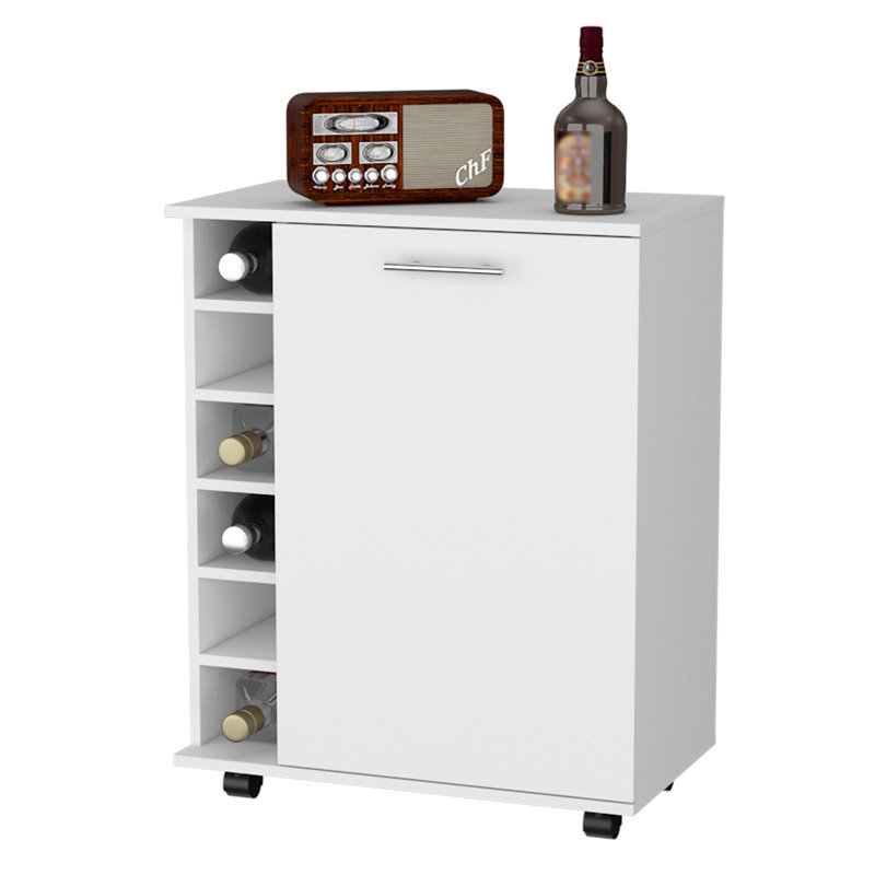 Modern White 6 Rack Bar Cart With Spacious Storage Options And Versatile Design, White
