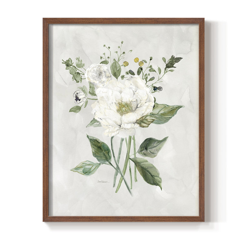 White Farmhouse Botanical II Framed Print - Solid Wood, Walnut, 30" H x 24" W