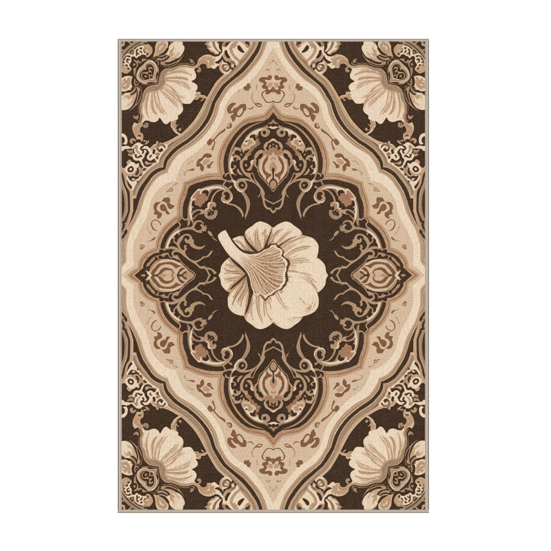 Machine Washable Templeton Garlic Classic Oriental Rug in Brown – Beige Binding, 8x10